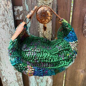 Genuine Chan Luu Knitted Silk "Rag" Basket Bag Leather Handle